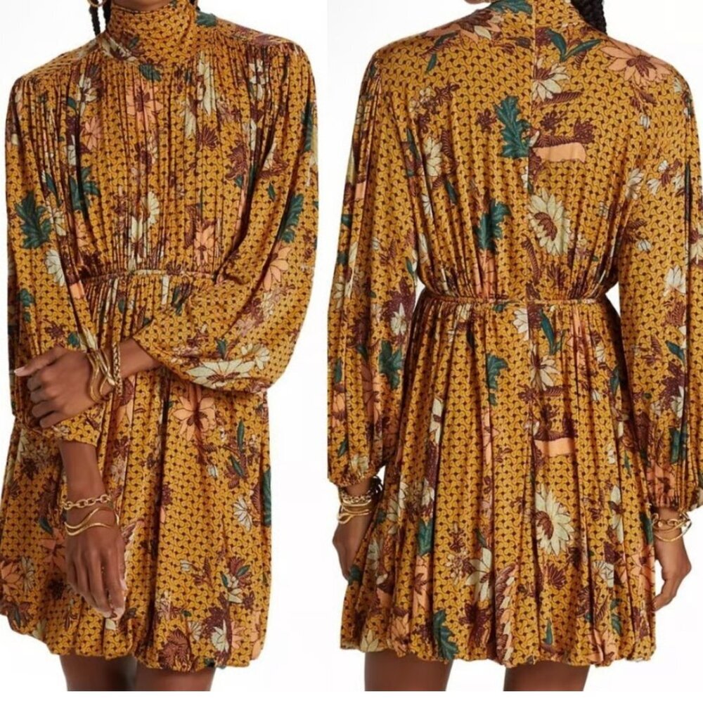 Ulla Johnson Floral Mini Dress in Mustard and Teal